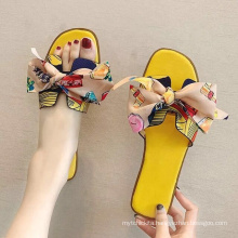 2019 Summer Popular Women Slides with Bow Decoration Ladies Slipper Printed Flat Slides